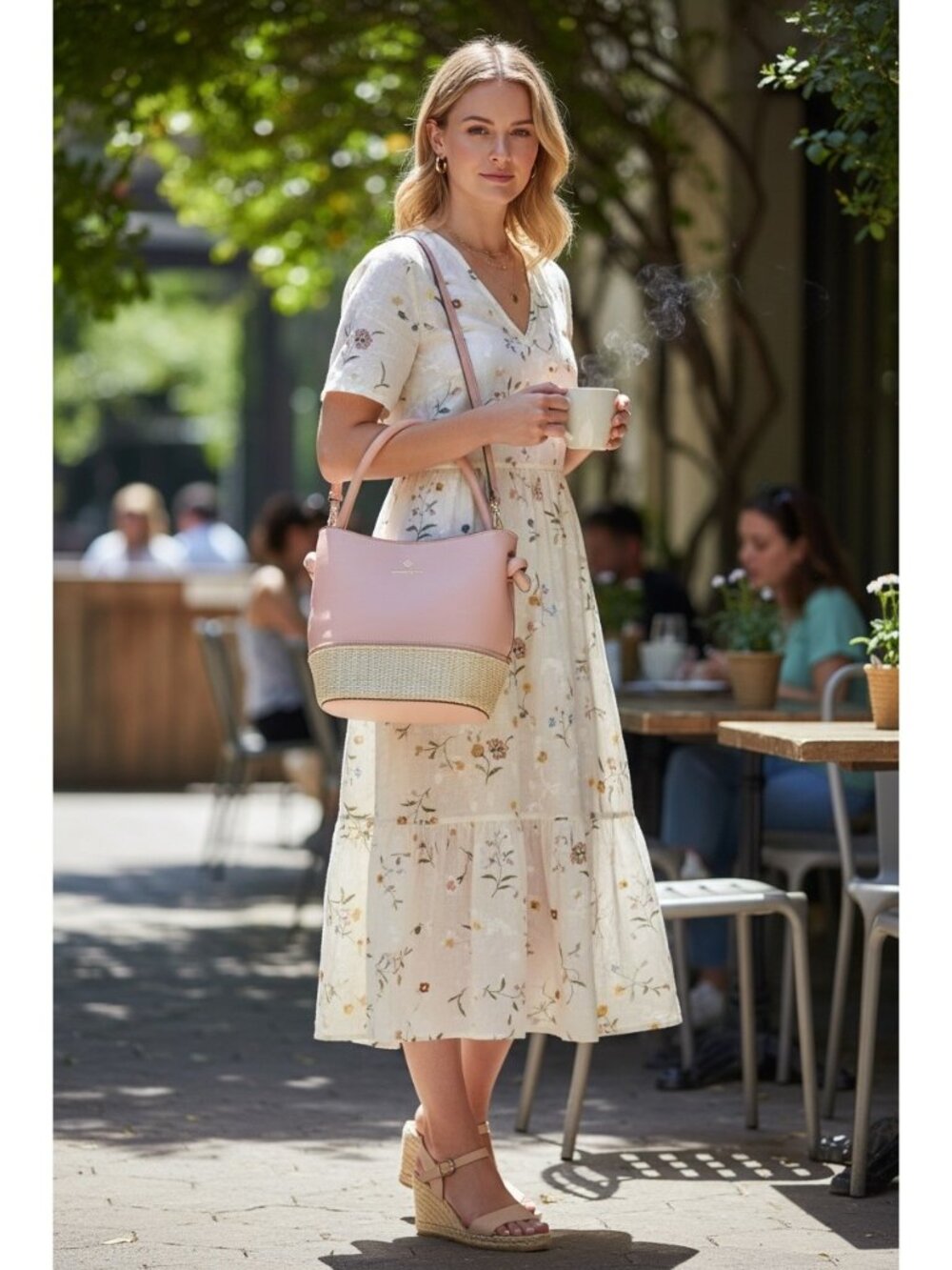 Nanette Lepore Pink Straw Bucket Bag Crossbody Spring Summer Purse